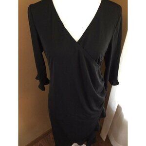 Motherhood Maternity Dress Sz M Black Mock Wrap Crossover Neck 3/4 Sleeves